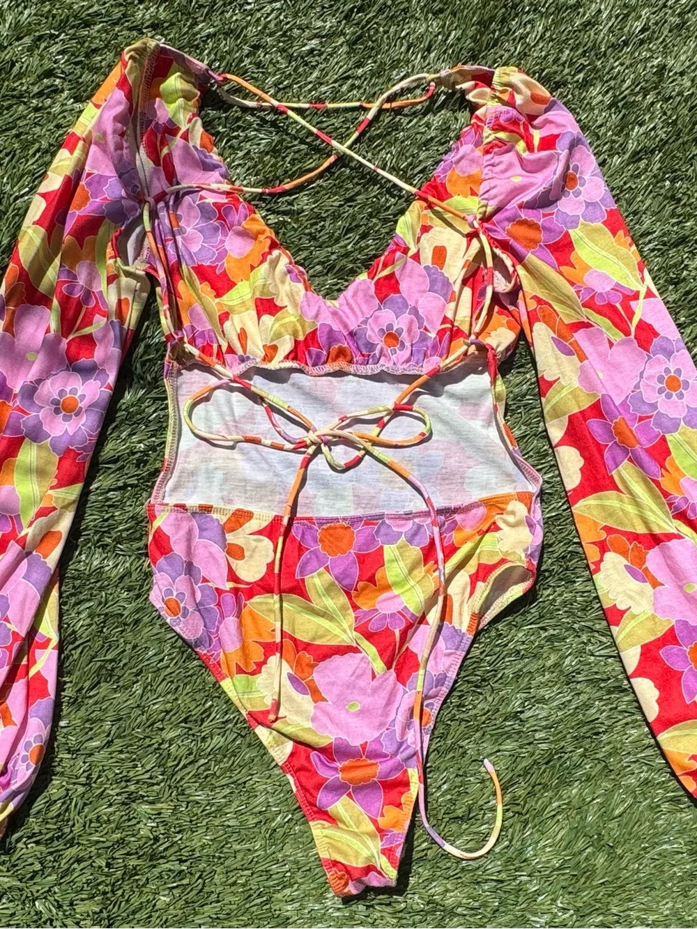 Princess Polly Vibrant Floral Long-Sleeve Bodysuit in Pink & Orange - Picture 2 of 5
